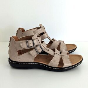 Clarks Metallic Tan Strappy Buckle Faux Leather Sandals Women's 9.5